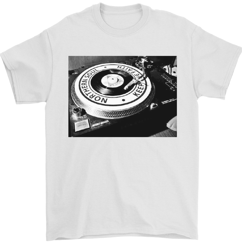 Northern Soul Turntable DJ Decks Vinyl Mens T-Shirt Cotton Gildan White