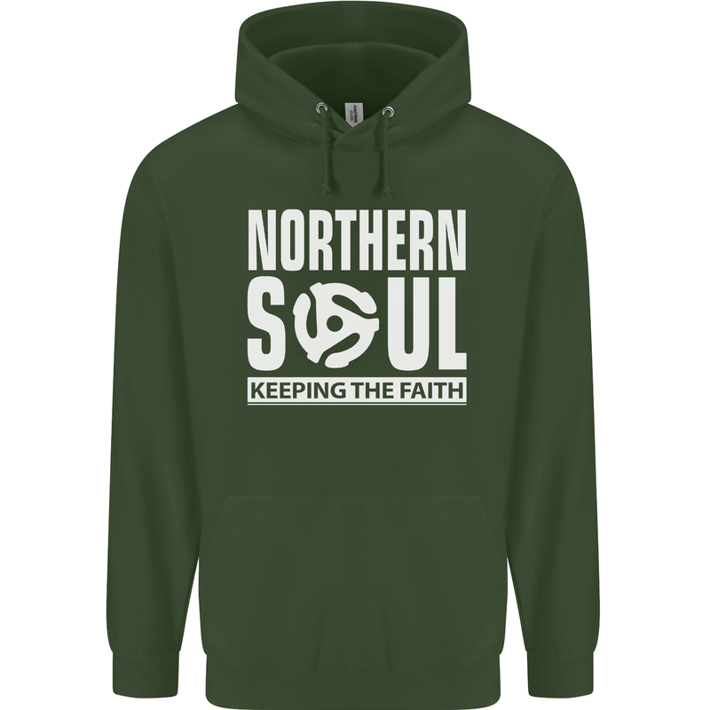 Northern Soul Vinyl 33rpm Record Insert Mens 80% Cotton Hoodie Forest Green