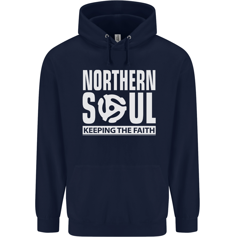 Northern Soul Vinyl 33rpm Record Insert Mens 80% Cotton Hoodie Navy Blue