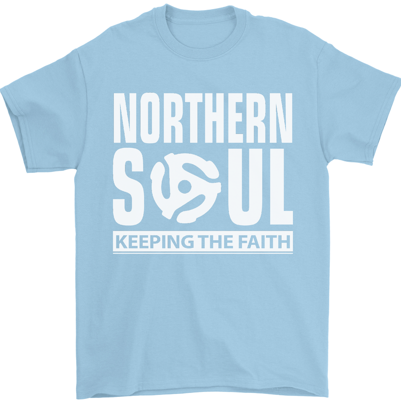 Northern Soul Vinyl 33rpm Record Insert Mens T-Shirt Cotton Gildan Light Blue