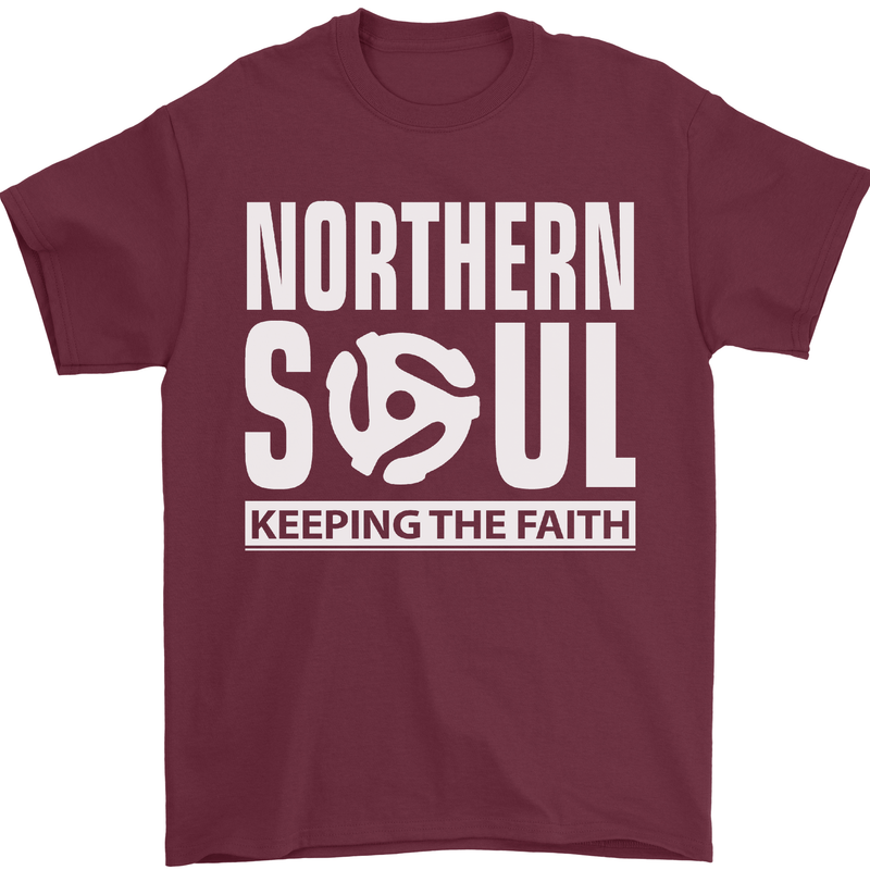 Northern Soul Vinyl 33rpm Record Insert Mens T-Shirt Cotton Gildan Maroon