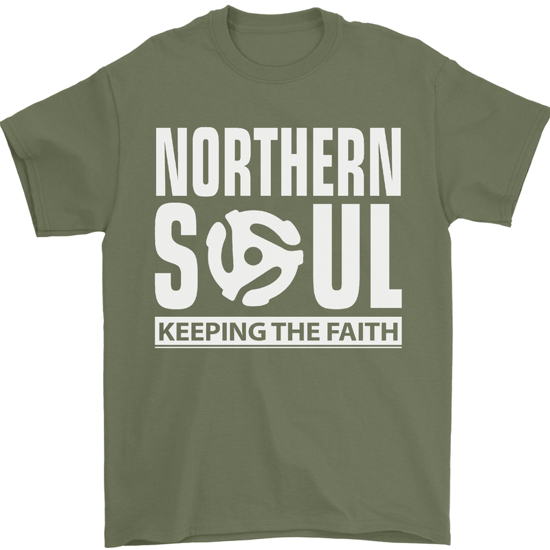 Northern Soul Vinyl 33rpm Record Insert Mens T-Shirt Cotton Gildan Military Green