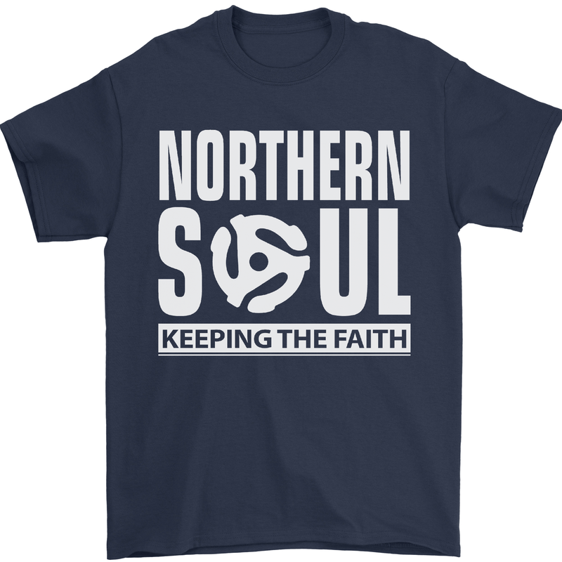 Northern Soul Vinyl 33rpm Record Insert Mens T-Shirt Cotton Gildan Navy Blue