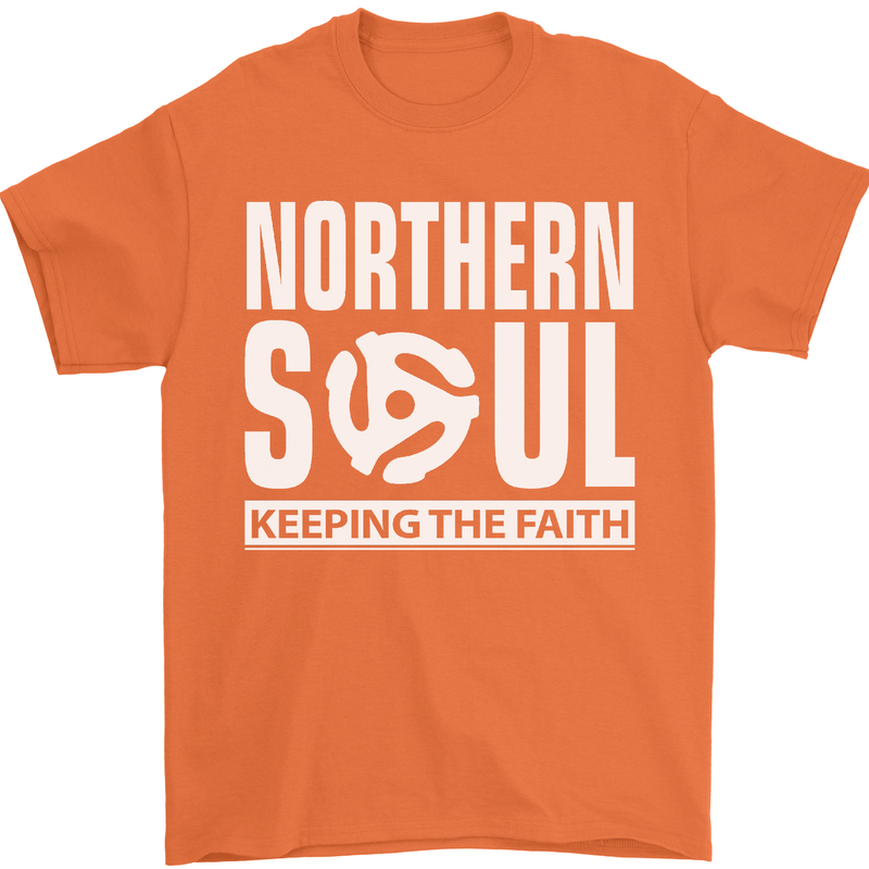 Northern Soul Vinyl 33rpm Record Insert Mens T-Shirt Cotton Gildan Orange