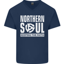 Northern Soul Vinyl 33rpm Record Insert Mens V-Neck Cotton T-Shirt Navy Blue