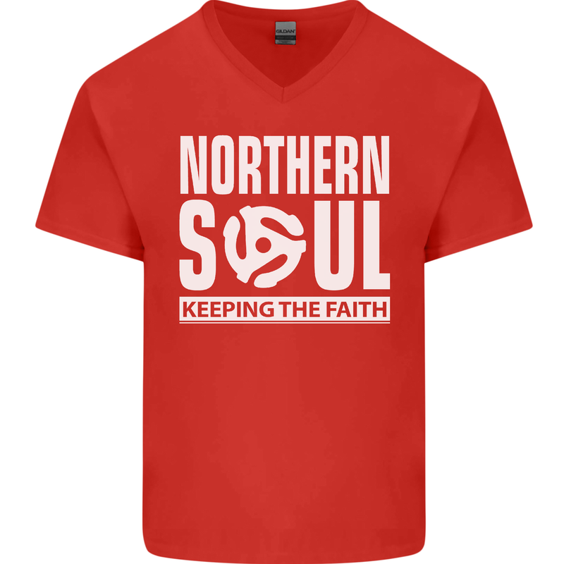 Northern Soul Vinyl 33rpm Record Insert Mens V-Neck Cotton T-Shirt Red