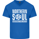 Northern Soul Vinyl 33rpm Record Insert Mens V-Neck Cotton T-Shirt Royal Blue