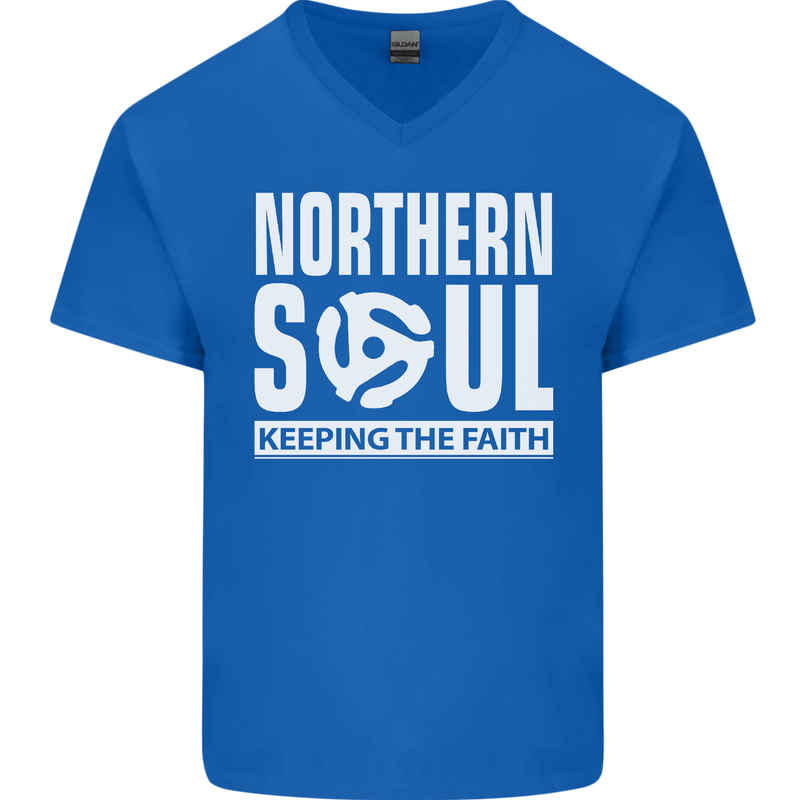 Northern Soul Vinyl 33rpm Record Insert Mens V-Neck Cotton T-Shirt Royal Blue