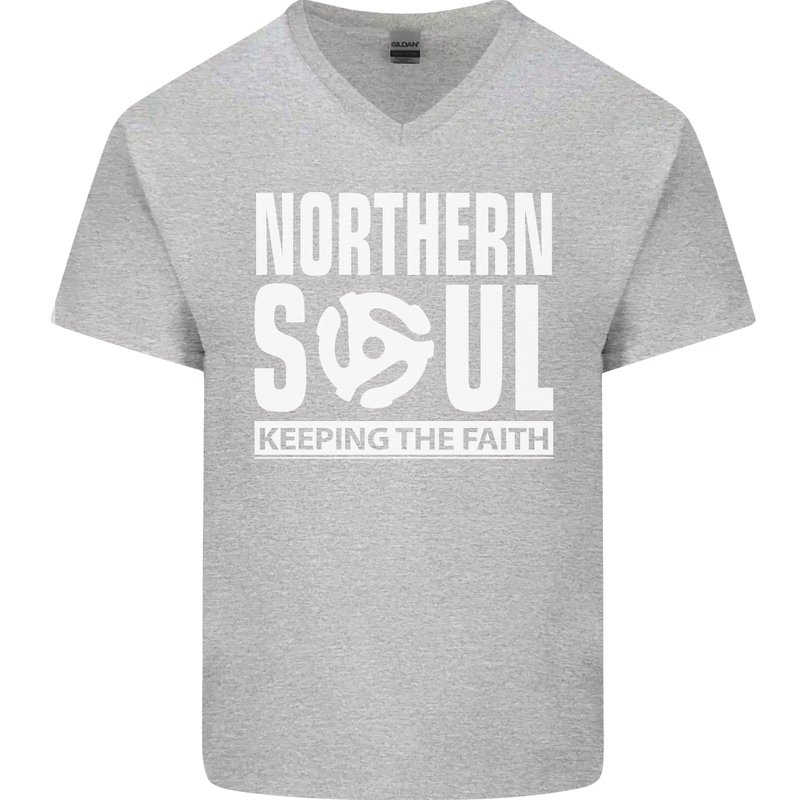 Northern Soul Vinyl 33rpm Record Insert Mens V-Neck Cotton T-Shirt Sports Grey