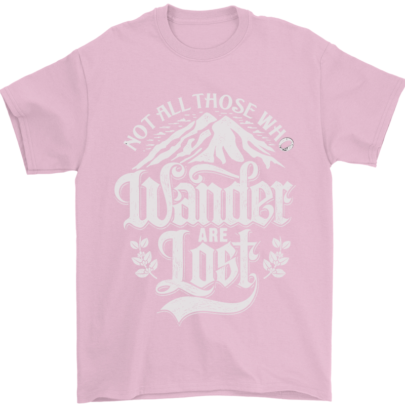 Not All Those Who Wander Are Lost Trekking Mens T-Shirt Cotton Gildan Light Pink