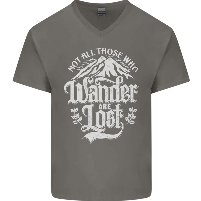 Not All Those Who Wander Are Lost Trekking Mens V-Neck Cotton T-Shirt Charcoal