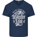 Not All Those Who Wander Are Lost Trekking Mens V-Neck Cotton T-Shirt Navy Blue