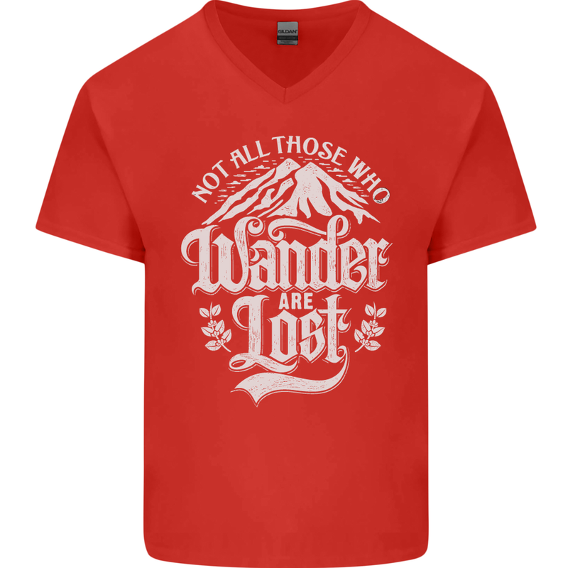 Not All Those Who Wander Are Lost Trekking Mens V-Neck Cotton T-Shirt Red