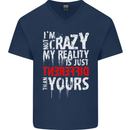 Not Crazy My Reality Is Different Mens V-Neck Cotton T-Shirt Navy Blue