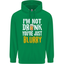 Not Drunk You're Blurry Funny Beer Alcohol Mens 80% Cotton Hoodie Irish Green