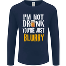 Not Drunk You're Blurry Funny Beer Alcohol Mens Long Sleeve T-Shirt Navy Blue