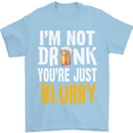 Not Drunk You're Blurry Funny Beer Alcohol Mens T-Shirt Cotton Gildan Light Blue