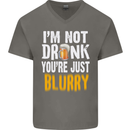 Not Drunk You're Blurry Funny Beer Alcohol Mens V-Neck Cotton T-Shirt Charcoal