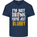 Not Drunk You're Blurry Funny Beer Alcohol Mens V-Neck Cotton T-Shirt Navy Blue