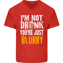 Not Drunk You're Blurry Funny Beer Alcohol Mens V-Neck Cotton T-Shirt Red