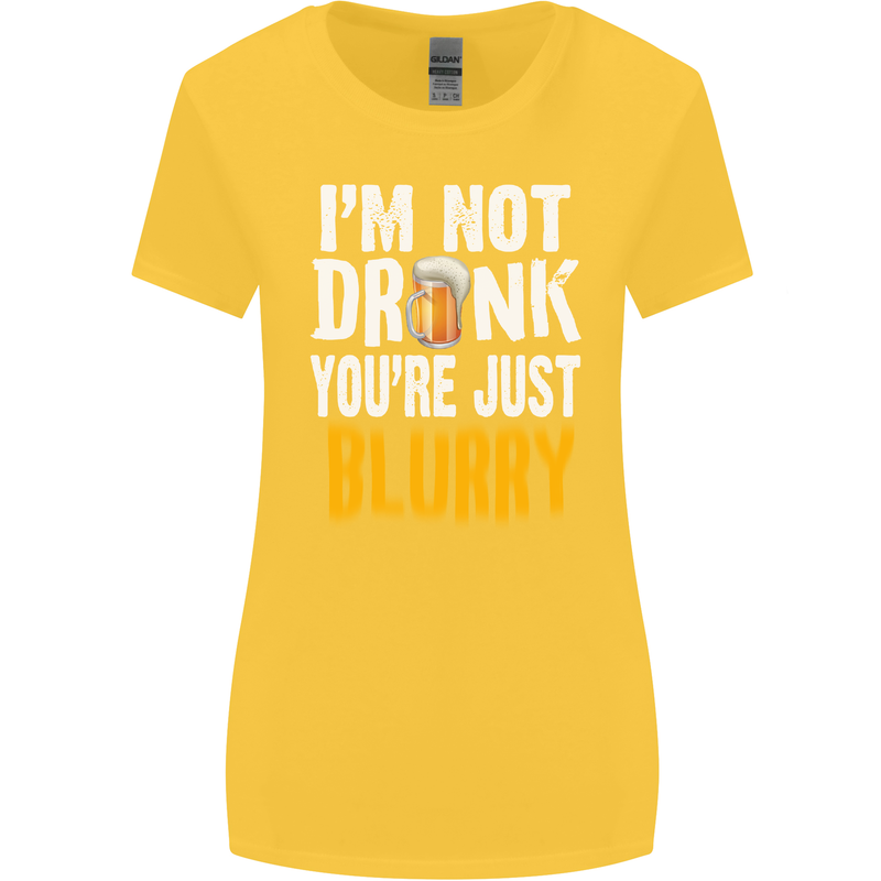 Not Drunk You're Blurry Funny Beer Alcohol Womens Wider Cut T-Shirt Yellow