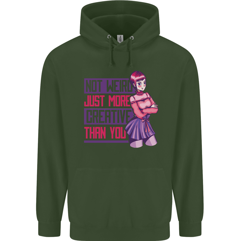 Not Weird Just More Creative Than You Art Childrens Kids Hoodie Forest Green