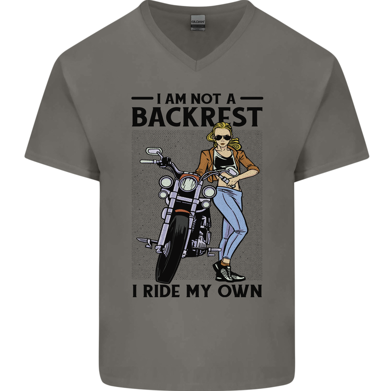 Not a Backrest Female Biker Motorcycle Mens V-Neck Cotton T-Shirt Charcoal