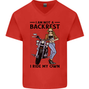 Not a Backrest Female Biker Motorcycle Mens V-Neck Cotton T-Shirt Red