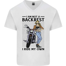 Not a Backrest Female Biker Motorcycle Mens V-Neck Cotton T-Shirt White