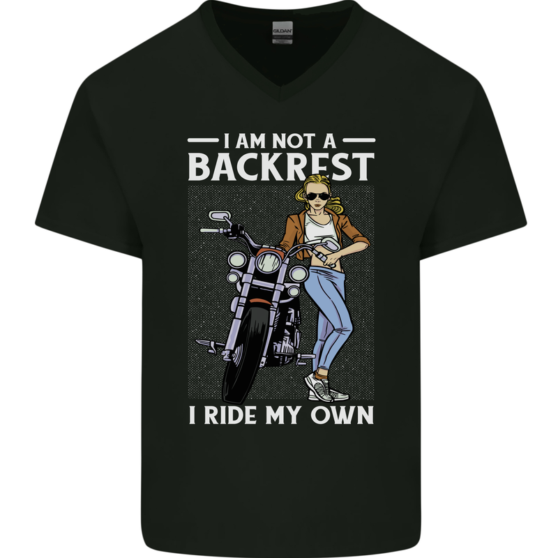 Not a Backrest Female Motorcycle Biker Mens V-Neck Cotton T-Shirt Black