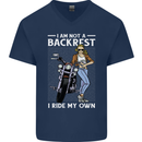 Not a Backrest Female Motorcycle Biker Mens V-Neck Cotton T-Shirt Navy Blue