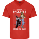 Not a Backrest Female Motorcycle Biker Mens V-Neck Cotton T-Shirt Red