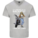 Not a Backrest Female Motorcycle Biker Mens V-Neck Cotton T-Shirt Sports Grey