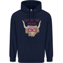 Not in the Mood Funny Highland Cow Childrens Kids Hoodie Navy Blue