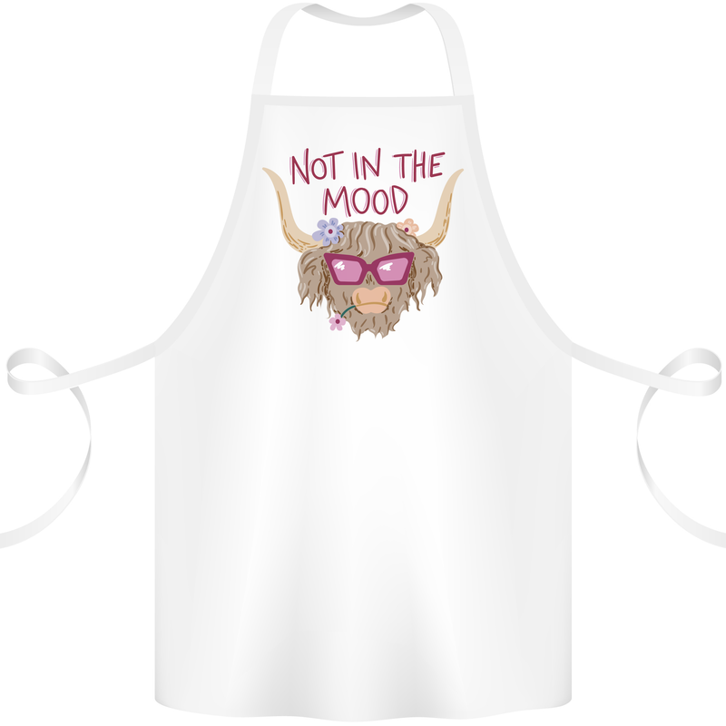 Not in the Mood Funny Highland Cow Cotton Apron 100% Organic White