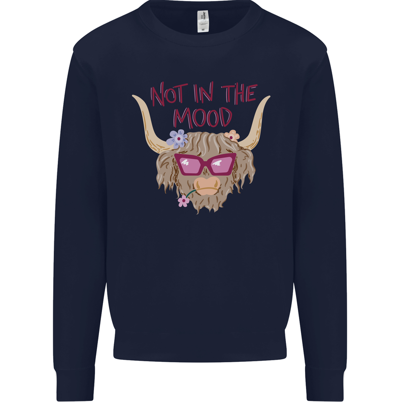 Not in the Mood Funny Highland Cow Kids Sweatshirt Jumper Navy Blue