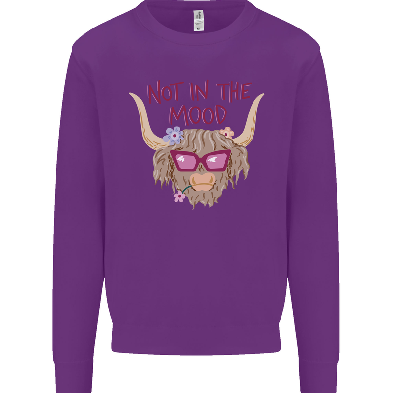Not in the Mood Funny Highland Cow Kids Sweatshirt Jumper Purple