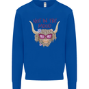 Not in the Mood Funny Highland Cow Kids Sweatshirt Jumper Royal Blue