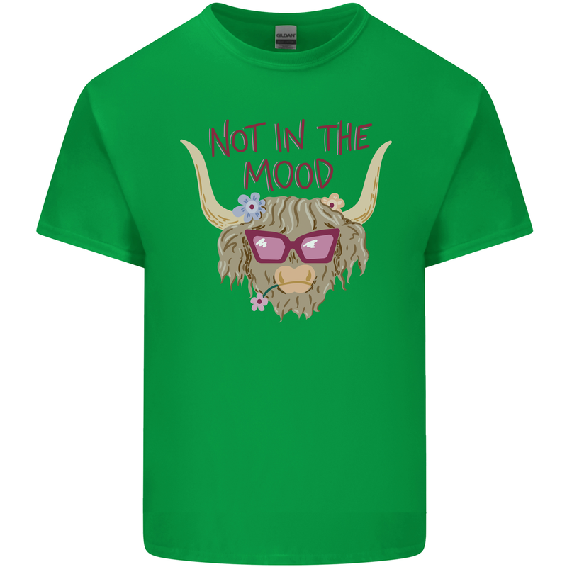 Not in the Mood Funny Highland Cow Kids T-Shirt Childrens Irish Green