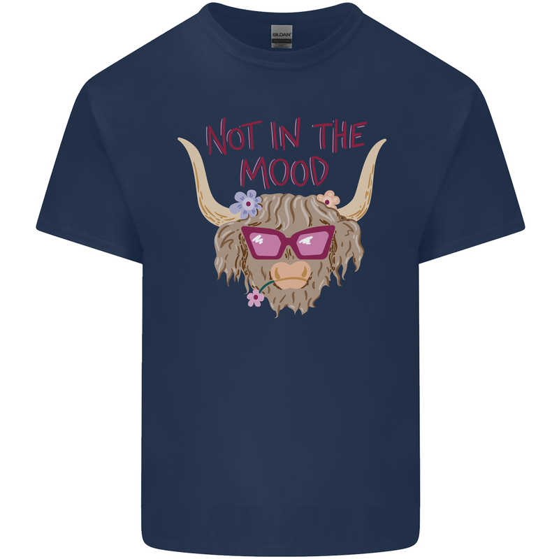 Not in the Mood Funny Highland Cow Kids T-Shirt Childrens Navy Blue