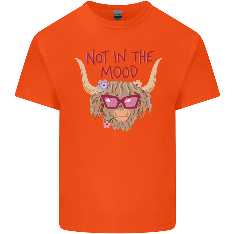 Not in the Mood Funny Highland Cow Kids T-Shirt Childrens Orange