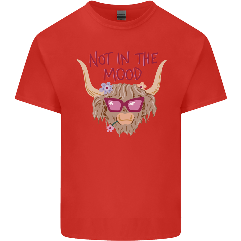 Not in the Mood Funny Highland Cow Kids T-Shirt Childrens Red