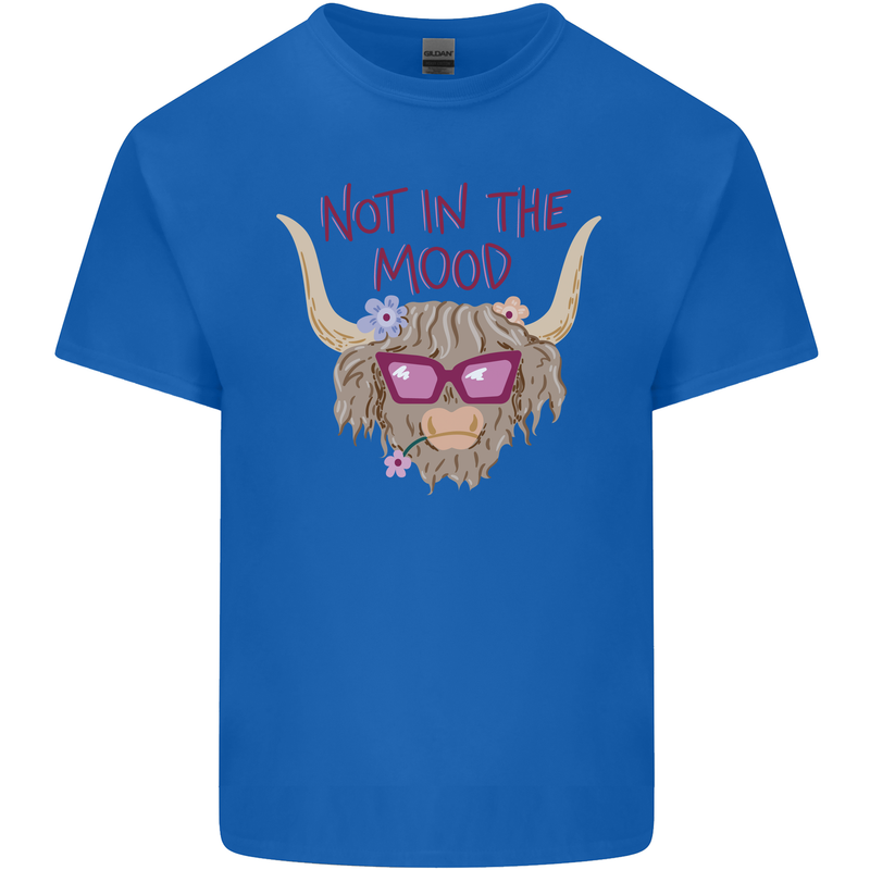 Not in the Mood Funny Highland Cow Kids T-Shirt Childrens Royal Blue