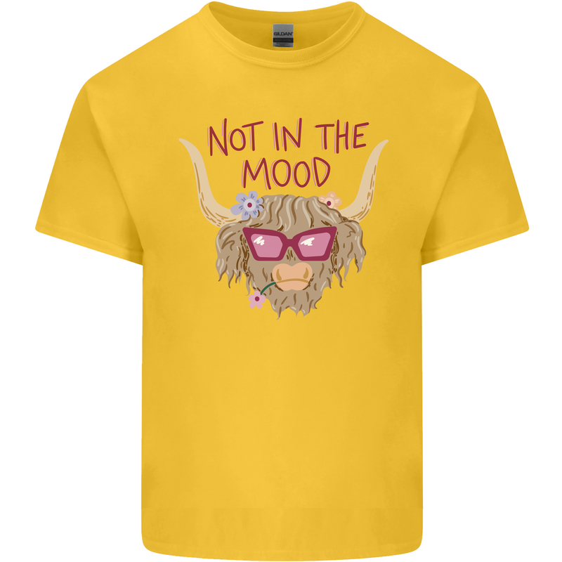 Not in the Mood Funny Highland Cow Kids T-Shirt Childrens Yellow