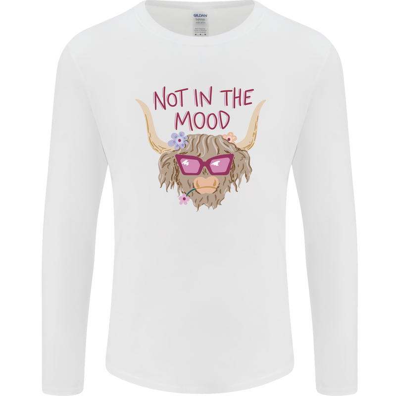 Not in the Mood Funny Highland Cow Mens Long Sleeve T-Shirt White