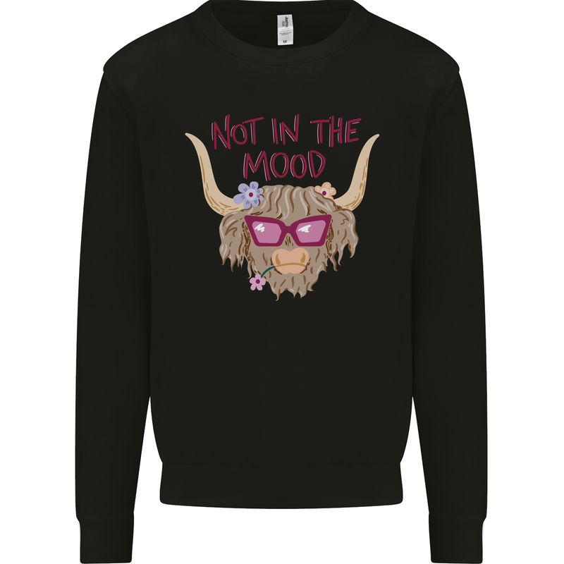 Not in the Mood Funny Highland Cow Mens Sweatshirt Jumper Black