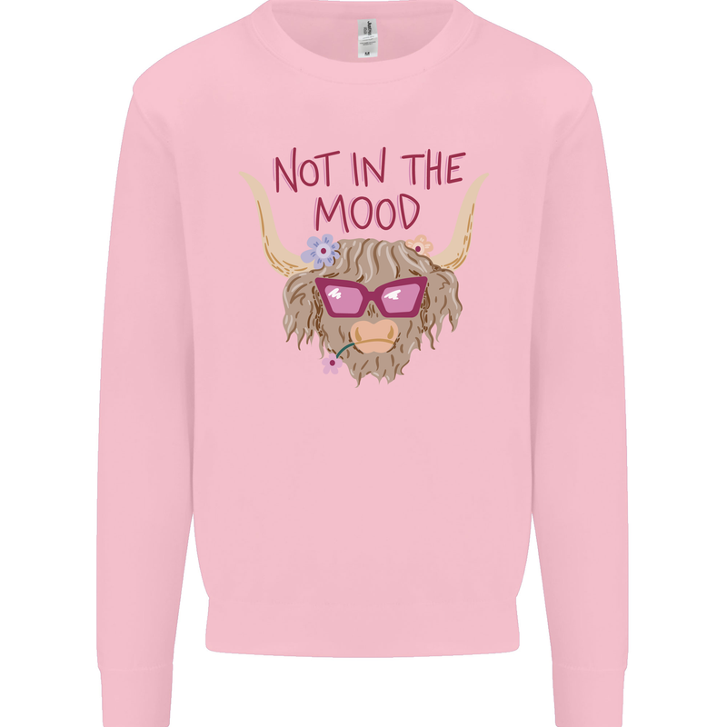 Not in the Mood Funny Highland Cow Mens Sweatshirt Jumper Light Pink