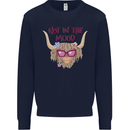 Not in the Mood Funny Highland Cow Mens Sweatshirt Jumper Navy Blue