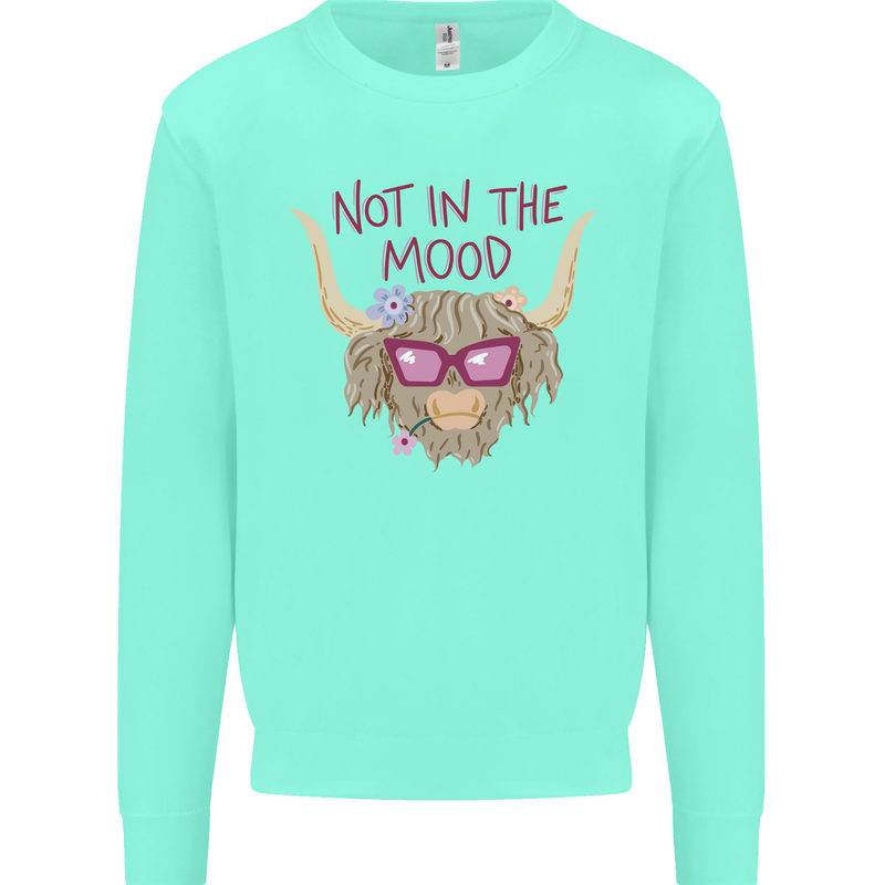 Not in the Mood Funny Highland Cow Mens Sweatshirt Jumper Peppermint