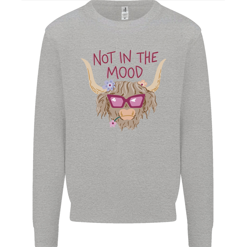Not in the Mood Funny Highland Cow Mens Sweatshirt Jumper Sports Grey